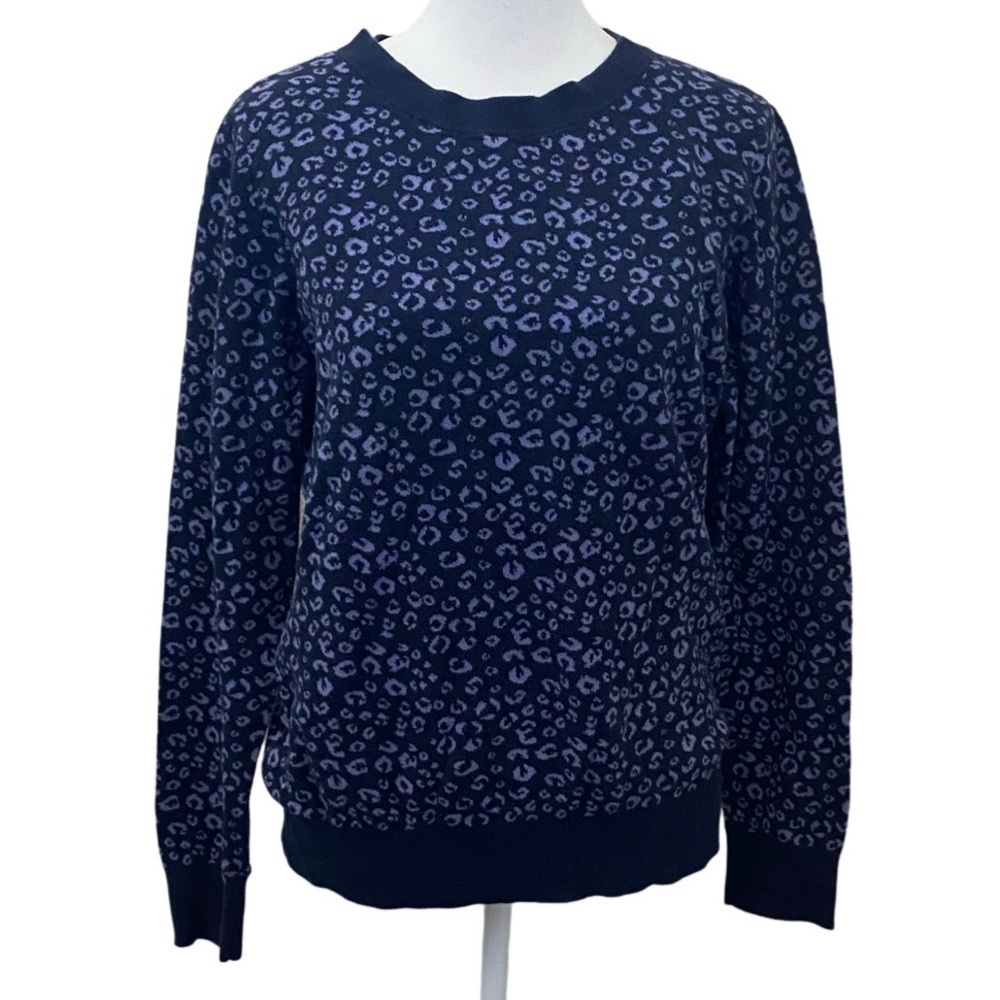 LOFT Outlet Navy & Purple/Blue Patterned Knit Crew Neck Sweater. Size M.